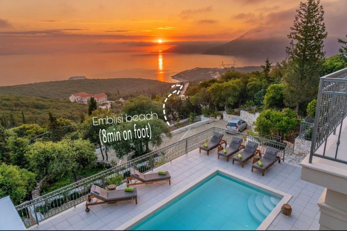 Luxury Villa Above Emblisi Beach , With Heated Pool !